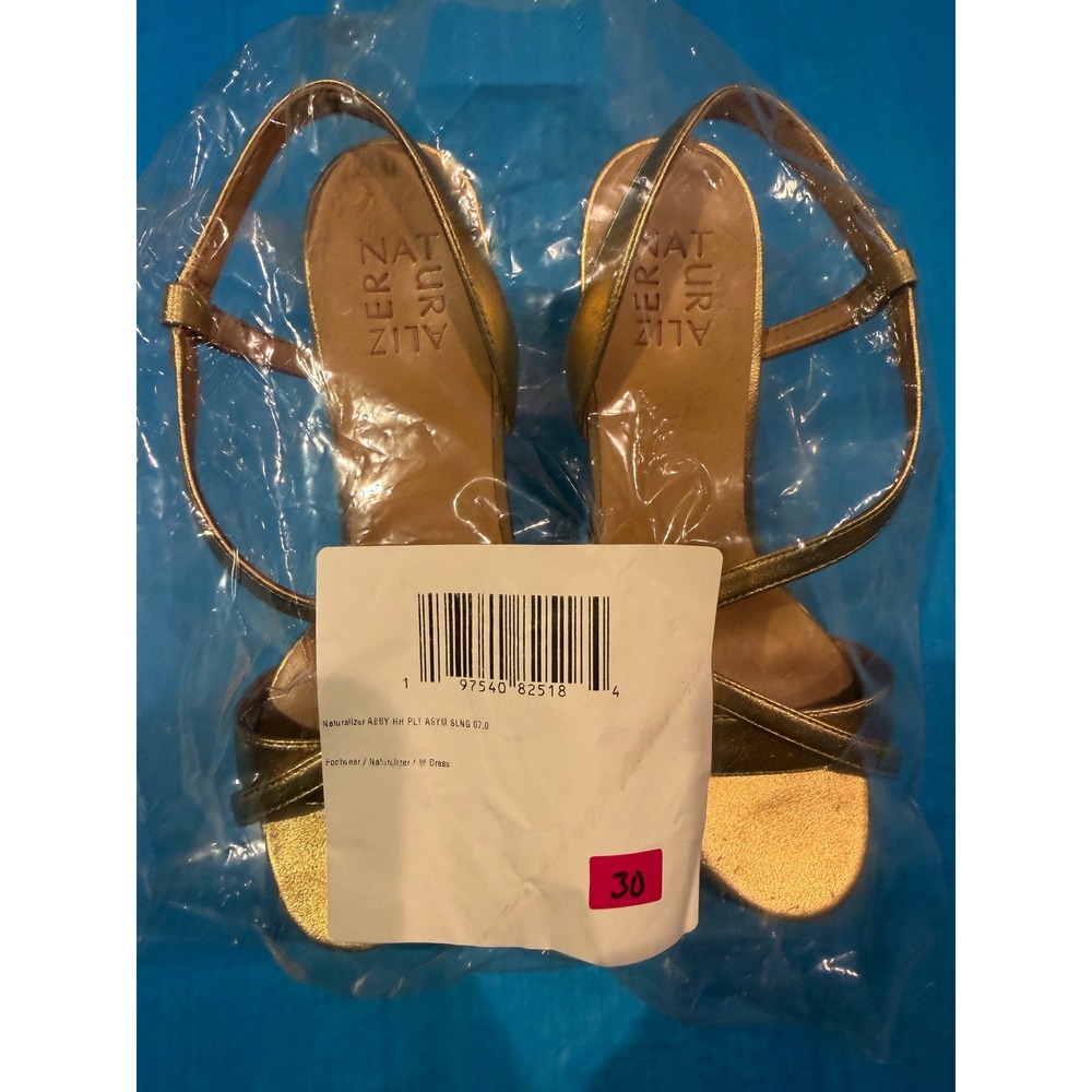 Naturalizer Abby Gold Metallic Asymmetric Slingback Platform Heels Womens 7M